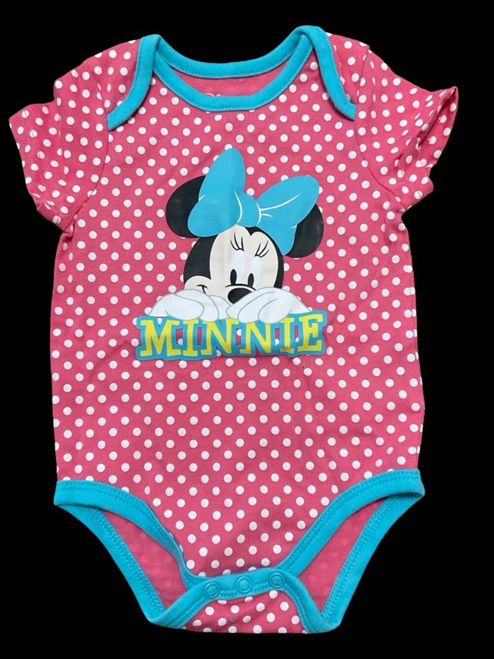 👣 5/$25 - Pink/White Polka Dot Print Onesie w/ Minnie Graphic